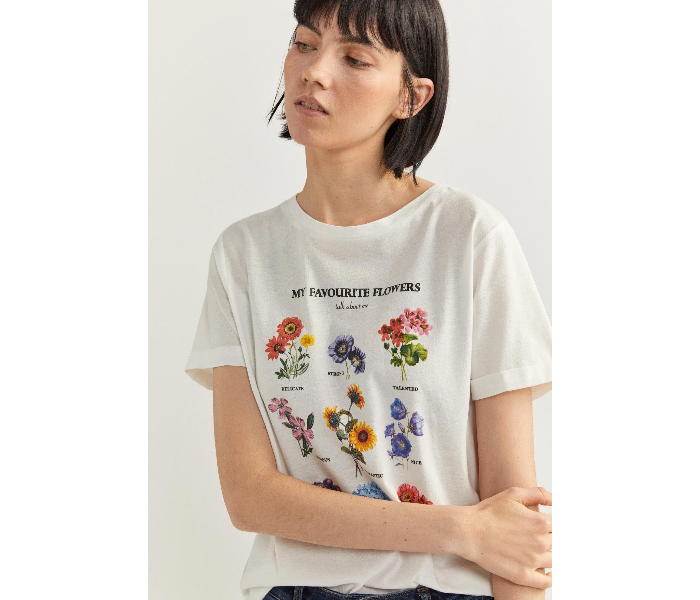 Springfield SS20 Short Sleeve T-Shirt With Flowers Design X-Small For Women - White - Zoom Image 2