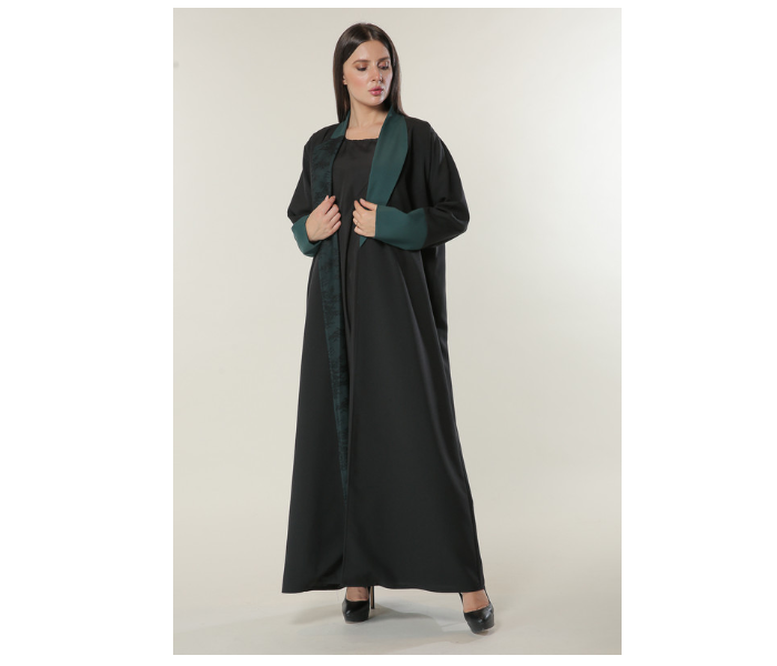 Moistreet Medium Black Abaya with Contrast Panels Overlaid with Net Lace - Zoom Image 1