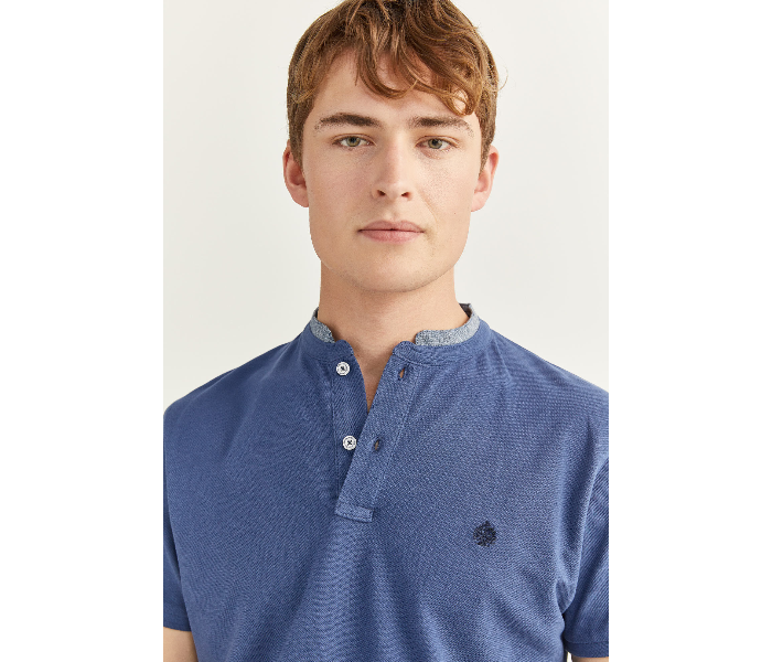 Springfield SS20 Basic Solid Slim Fit Polo T-Shirt With Double Mandarin Collar XX-Large For Men – Medium Blue - Zoom Image 2