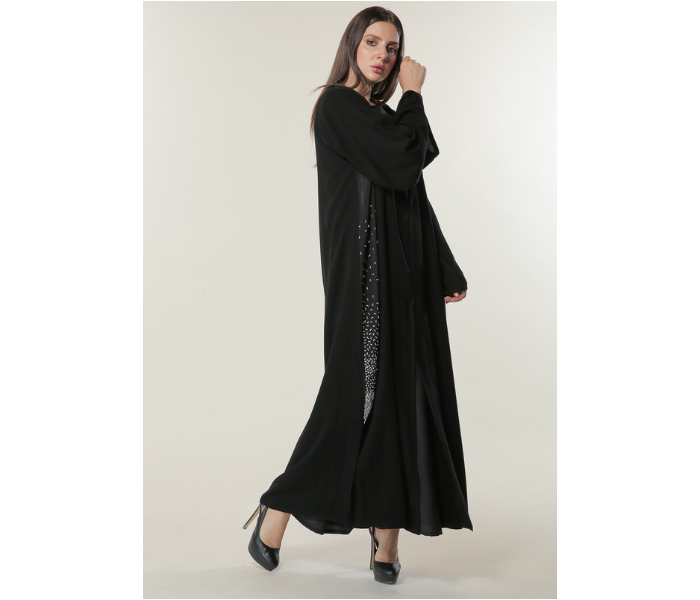 Moistreet Medium Black Abaya with Handwork on Twin Panels - Zoom Image 1