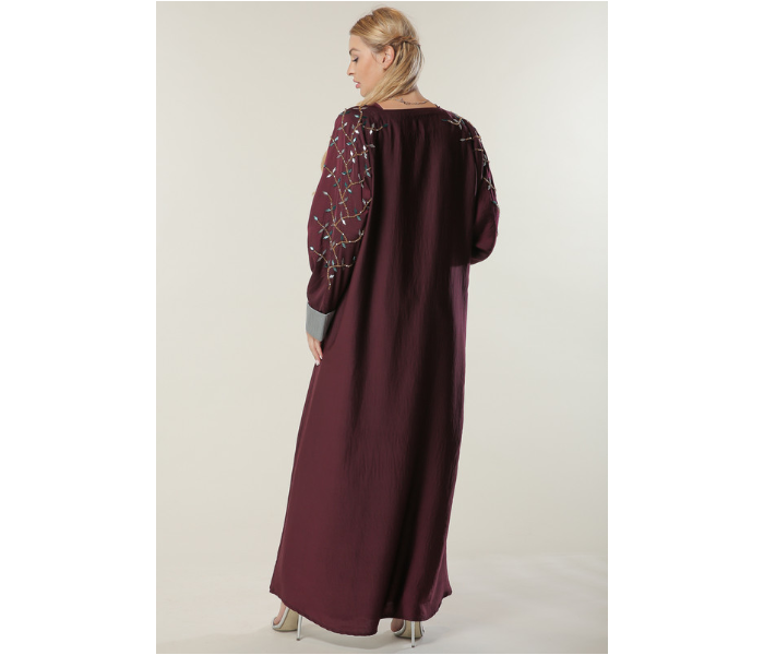 Moisteert Medium Maroon Abaya with Handwork - Zoom Image 3