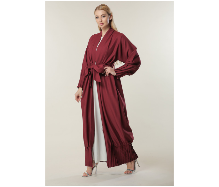 Moistreet Extra Large Maroon Abaya with Pleated Hem and Sleeves - Zoom Image 2