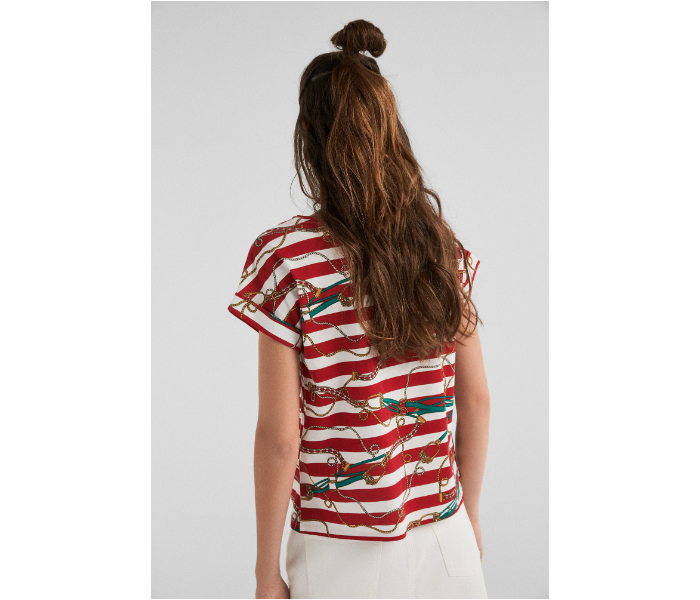 Springfield Short Sleeve Printed T-Shirt Medium For Women - Red and White - Zoom Image 3