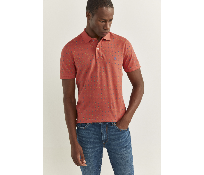 Springfield SS20 Basic Slim Fit Polo Dotted T-Shirt X-Large For Men – Dark Peach - Zoom Image 1