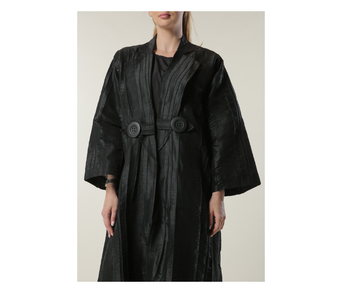 Moistreet Small Jaquard Coat Style Abaya - Black - Zoom Image 4