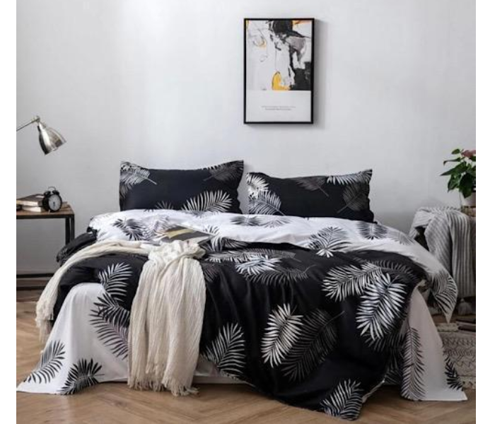 Feather Design 6 Pieces High Quality Cotton Double Size Bed Sheet with Quilt Cover and Pillow Case – White and Black - Zoom Image 1