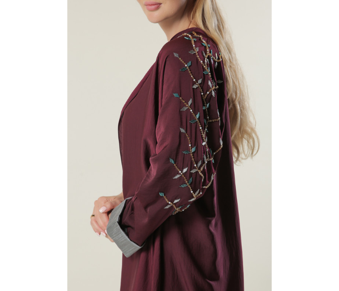 Moisteert Small Maroon Abaya with Handwork - Zoom Image 4