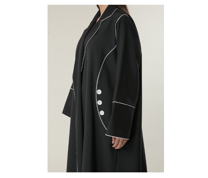 Moistreet Medium Black Abaya with White Pipin and Buttons Detailing - Zoom Image 4