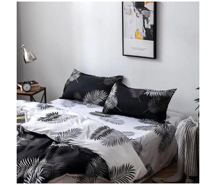 Feather Design 6 Pieces High Quality Cotton Double Size Bed Sheet with Quilt Cover and Pillow Case – White and Black - Zoom Image 3