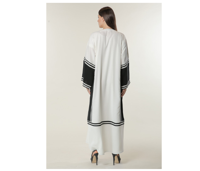 Moistreet Double XL White Abaya with Black Stripes and Golden Handwork - Zoom Image 4