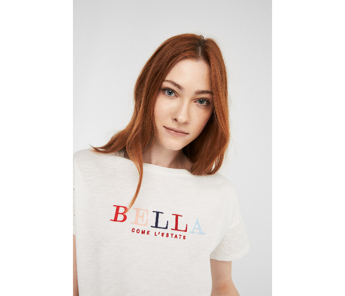 Springfield SS19 Short Sleeve Fancy T-Shirt Small For Women - Off White - Zoom Image 1