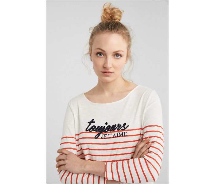 Springfield Long Sleeve Fancy T-Shirts Medium For Women - White - Zoom Image 3