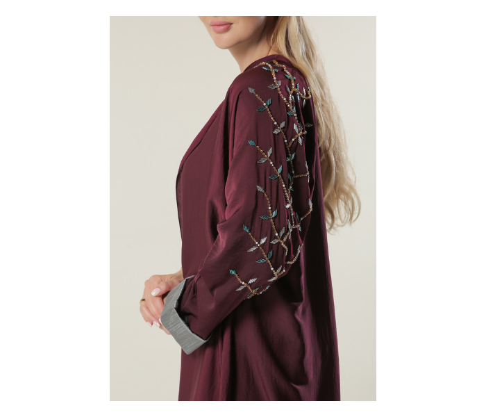 Moisteert Extra Large Maroon Abaya with Handwork - Zoom Image 4