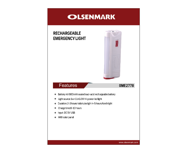 Olsenmark OME2778 Rechargeable Emergency Light - White - Zoom Image 2