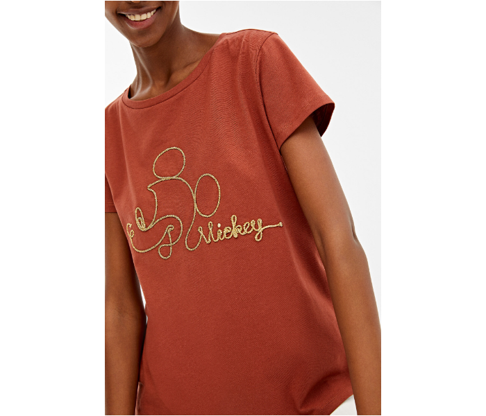 Springfield AW19 Short Sleeve Fancy T-Shirt Medium For Women - Light Brown - Zoom Image 1