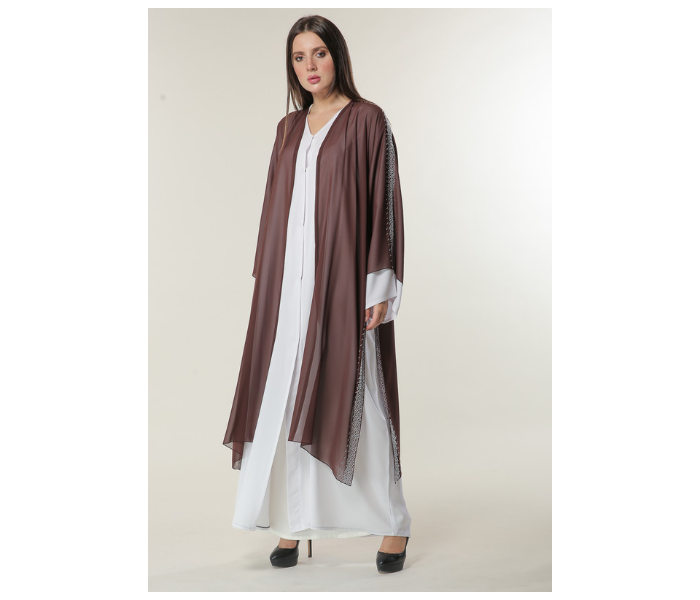 Moistreet Extra Large White and Brown Hand Embroidered Abaya - Zoom Image 2