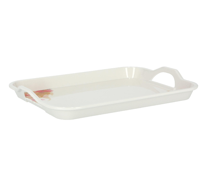 Royalford RF5063 17.5-inch Melamine Ware Handle Tray with Flower Carnival Pattern - White - Zoom Image 4