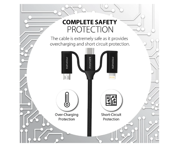 Promate 6 In 1 Hybrid Multi Connector Cable - Black - Zoom Image 3