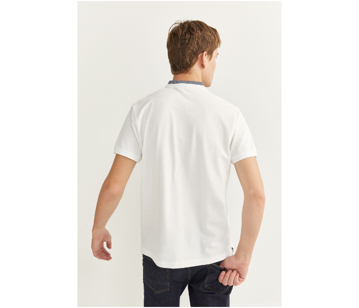 Springfield SS20 Basic Solid Slim Fit Polo T-Shirt With Double Mandarin Collar Large For Men - White - Zoom Image 3