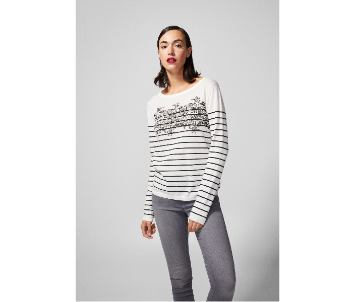 Springfield AW18 Long Sleeve Knitwear Large For Women - Black And White - Zoom Image 3