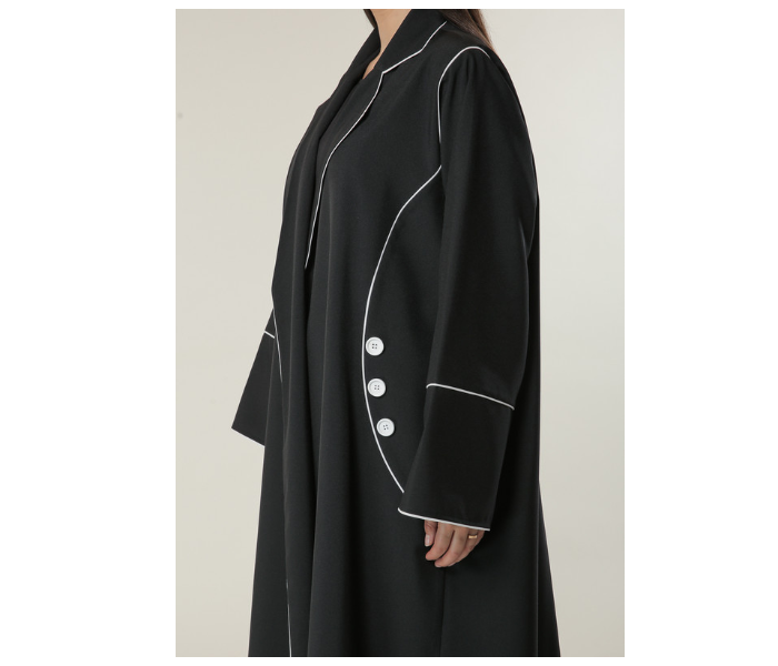 Moistreet Double XL Black Abaya with White Pipin and Buttons Detailing - Zoom Image 4