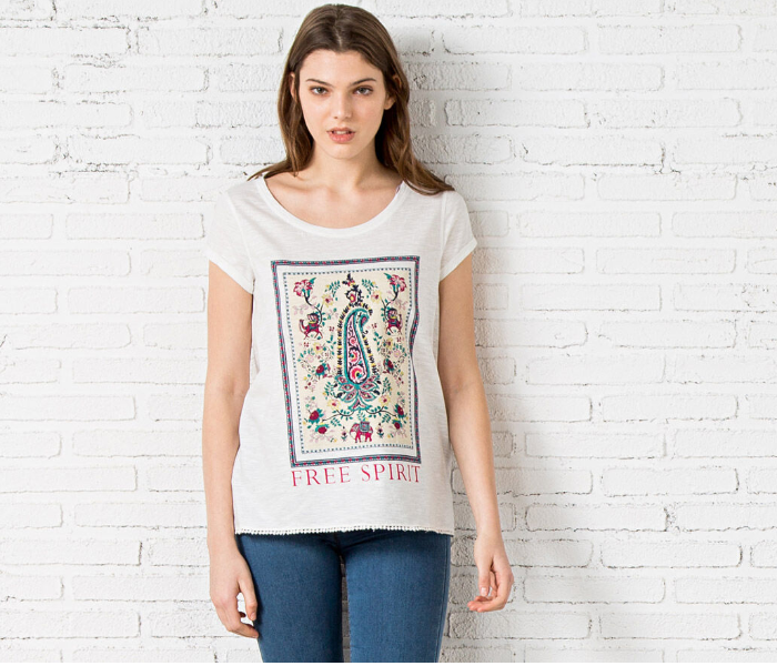 Springfield SS20 Short SleeveT-Shirt With Free Spirit Design X-Small For Women - White - Zoom Image 1