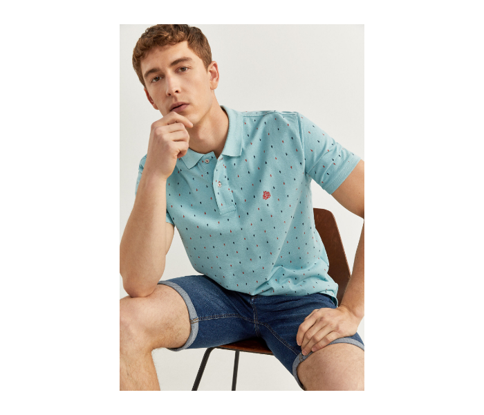 Springfield SS20 Basic Slim Fit Polo Dotted T-Shirt Small For Men - Turquoise - Zoom Image 1