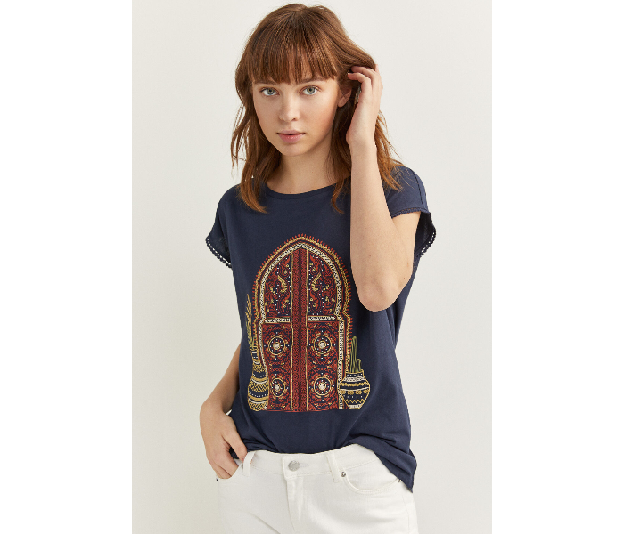 Springfield SS20 Short Sleeve T-Shirt With Design X-Small For Women - Light Navy - Zoom Image 1