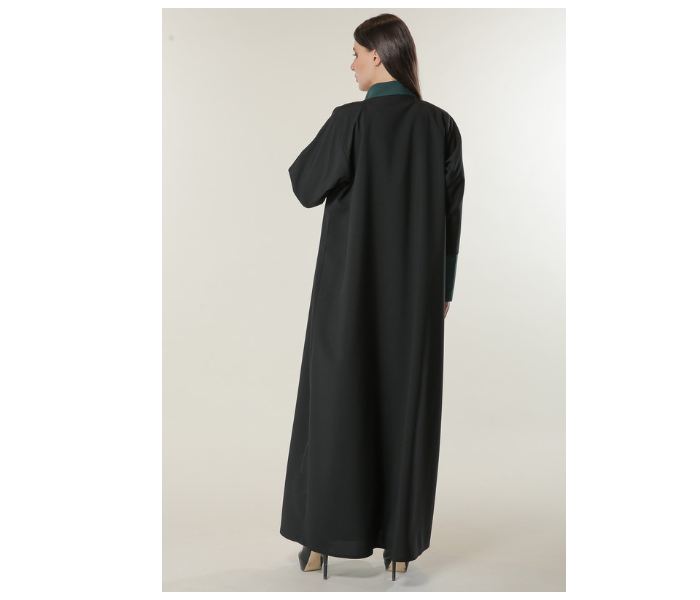 Moistreet Medium Black Abaya with Contrast Panels Overlaid with Net Lace - Zoom Image 4