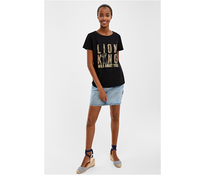 Springfield AW19 Short Sleeve Fancy T-Shirt Large For Women - Black And Golden - Zoom Image 4