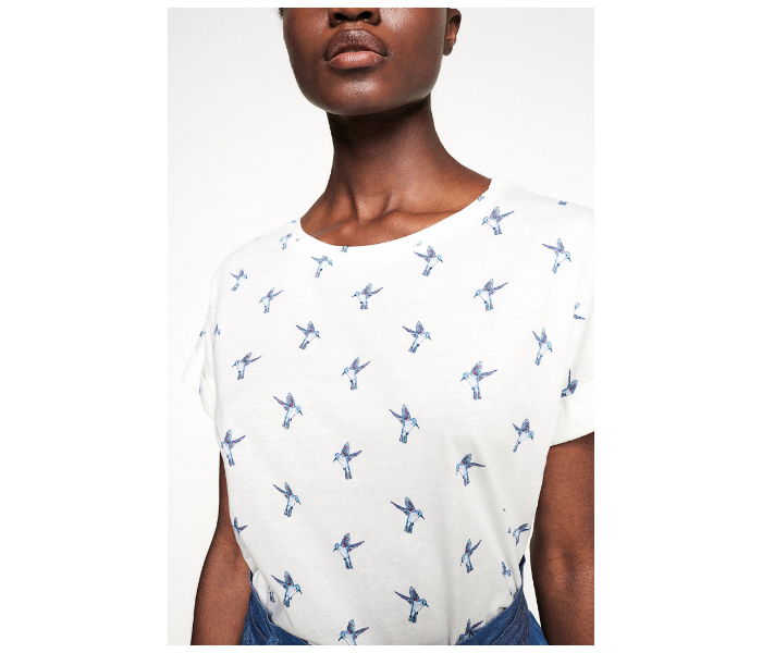 Springfield AW18 Short Sleeve Printed T-Shirt X-Large For Women - White And Blue - Zoom Image 3