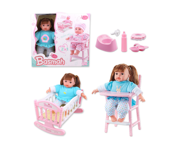 Basmah 14 Inch Girl Doll Set 2 in1 With Sound - Blue - Zoom Image 2