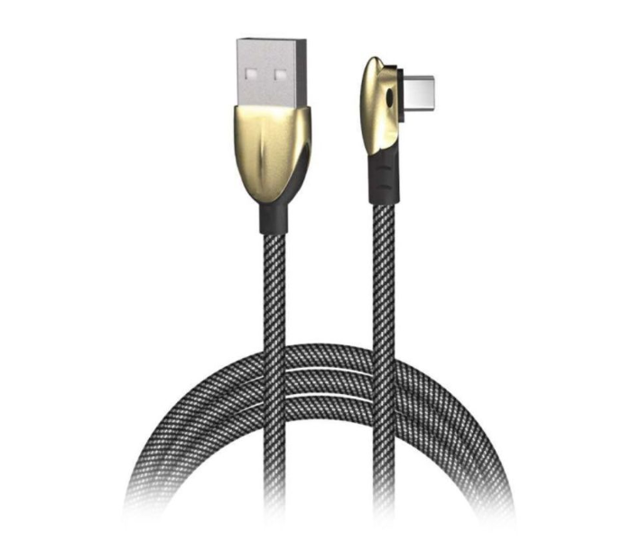 Porodo 1.2 Meter Zinc Alloy High-Density Braided Type-C Gaming Cable - Black and Gold - Zoom Image 1