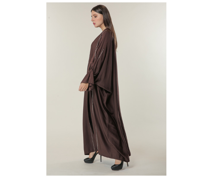 Moistreet Medium Brown Abaya with Contrast Threadwork - Zoom Image 2