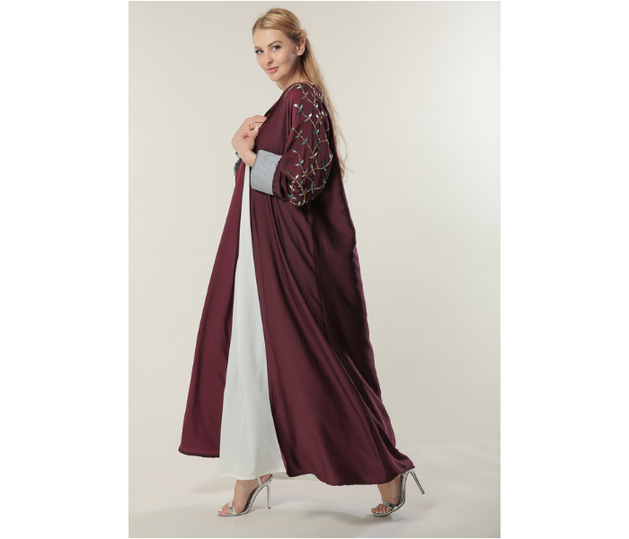 Moisteert Extra Small Maroon Abaya with Handwork - Zoom Image 2