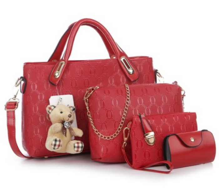 Ladies Luxury Bag 4 pcs Set with Bear JA064 - Maroon - Zoom Image