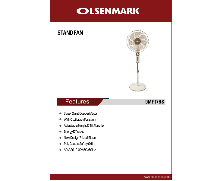 Olsenmark OMF1788 Stand Fan - Cream - Zoom Image 2