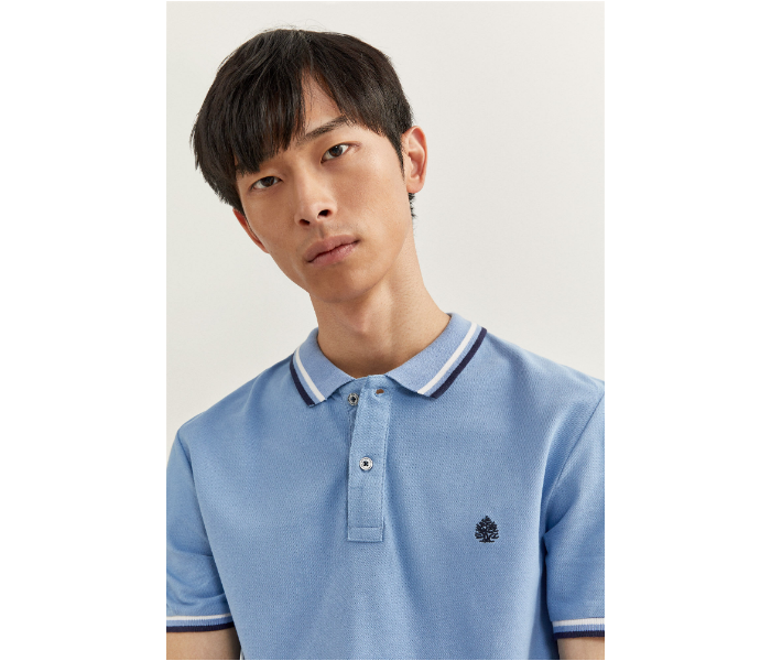 Springfield SS20 Basic Slim Fit Polo T-Shirt With Tipping Large For Men - Light Blue - Zoom Image 1