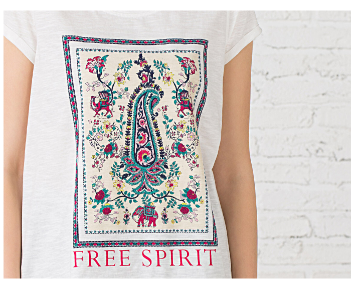 Springfield SS20 Short Sleeve T-Shirt With Free Spirit Design Small For Women - White - Zoom Image 3