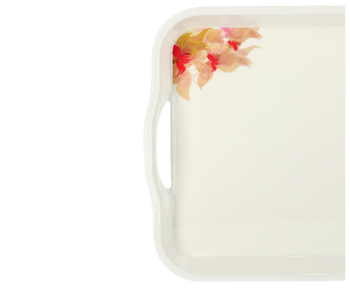 Royalford RF5063 17.5-inch Melamine Ware Handle Tray with Flower Carnival Pattern - White - Zoom Image 2