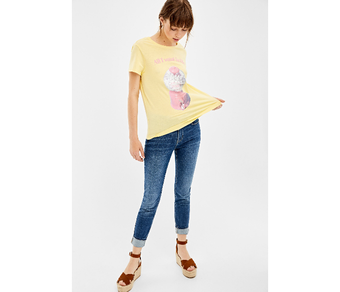 Springfield AW19 Short Sleeve Fancy T-Shirt Medium For Women - Yellow - Zoom Image 1