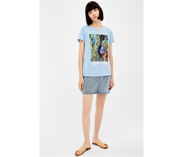 Springfield AW19 Short Sleeve Fancy T-Shirt Large For Women - Blue And Green - Zoom Image 3