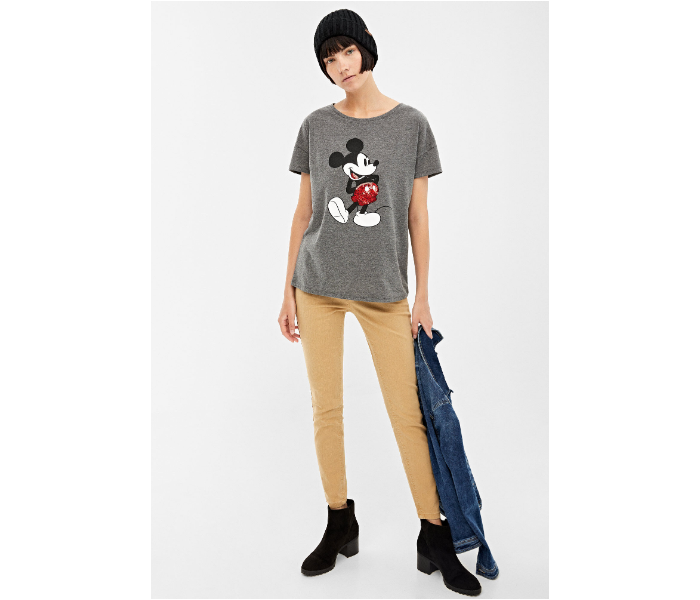 Springfield Short Sleeve Micky Printed T-Shirt X-Small For Women - Grey - Zoom Image 2