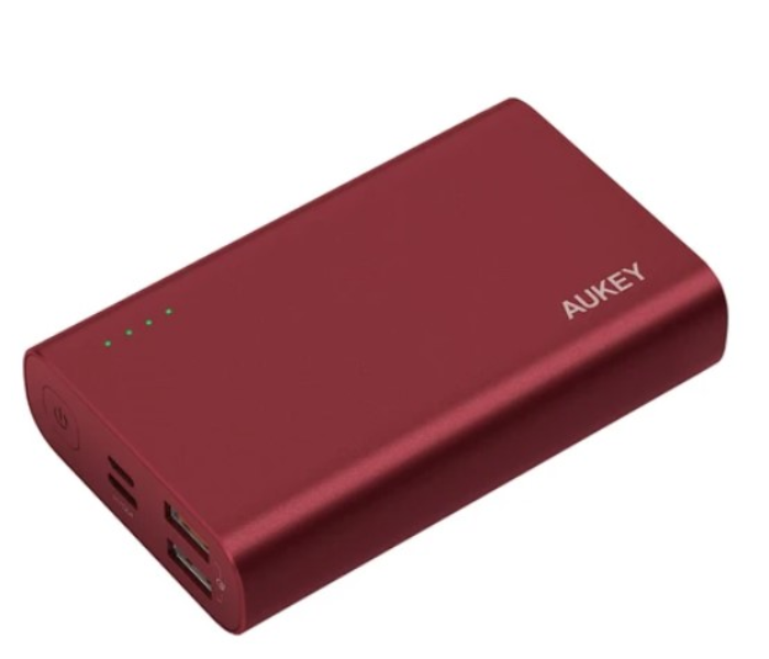 Aukey XD12R 10000mAh Aluminium USB-C Power Bank Quick Charge 3.0 1 x USB-A to USB-C Cable - Red - Zoom Image 1