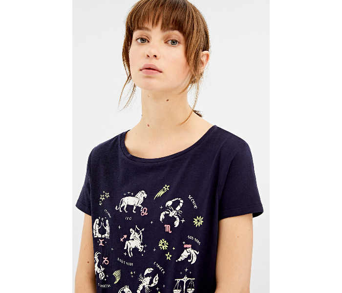 Springfield Short Sleeve Printed T-Shirt Small For Women - Blue - Zoom Image 4