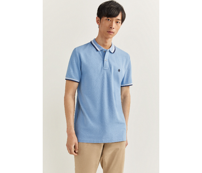 Springfield SS20 Basic Slim Fit Polo T-Shirt With Tipping Small For Men - Light Blue - Zoom Image 2