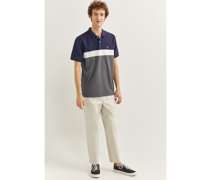 Springfield SS20 Basic Slim Fit Block Polo T-Shirt X-Small For Men – Navy and Grey - Zoom Image 4