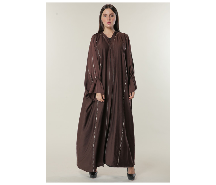 Moistreet Double XL Brown Abaya with Contrast Threadwork - Zoom Image 1