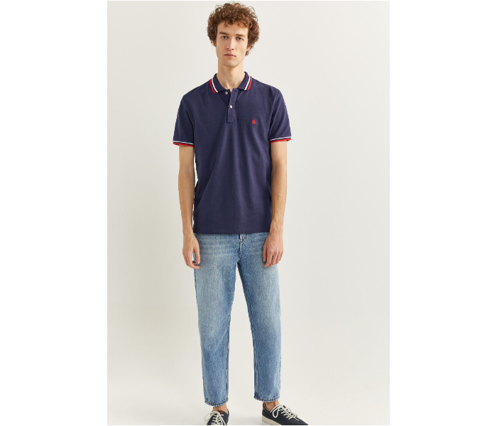 Springfield SS20 Basic Slim Fit Polo T-Shirt With Tipping Large For Men - Navy - Zoom Image 3