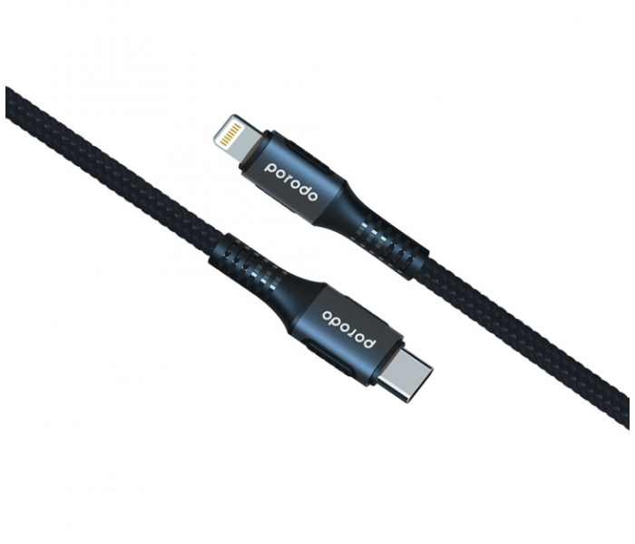 Porodo 1.2 Meter Braided Aluminum PD Cable Type-C to Lightning Cable - Blue and Black - Zoom Image 2